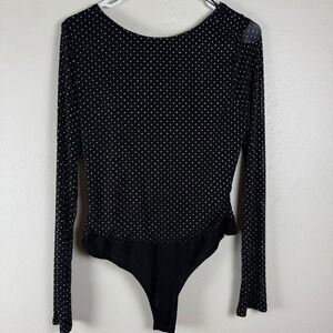 VICI Womens Black Silver Metallic Polka Dot Cowl Back Bodysuit Large